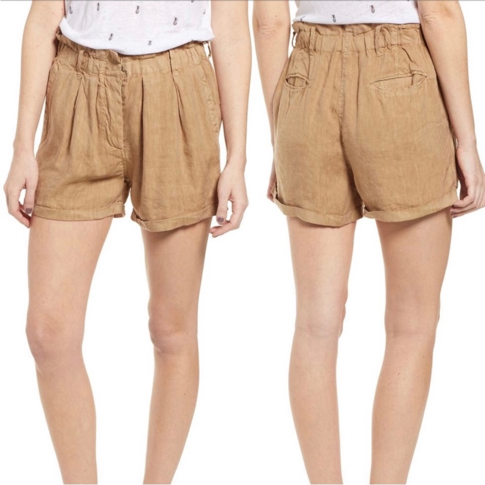 Rails Monty Paper Bag Waist Linen Blend Shorts Toffee Size Large